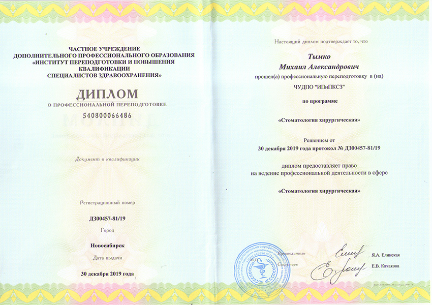 Тымко Михаил Александрович - дипломы и сертификаты